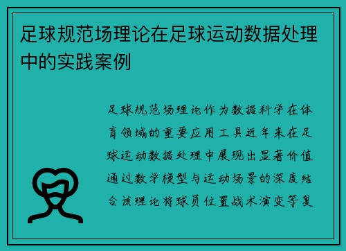 足球规范场理论在足球运动数据处理中的实践案例